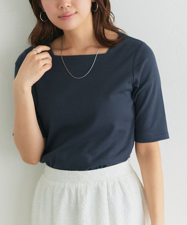 166cm / ネイビー / スクエアネック / M