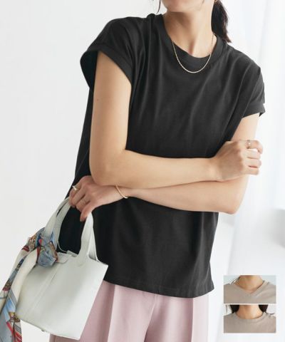 ネックが選べる綿100%フレンチスリーブベーシックTシャツ【Vネック/クルーネック】 ◆送料無料【Pierrot】