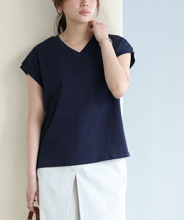 166cm / ネイビー / Vネック / M