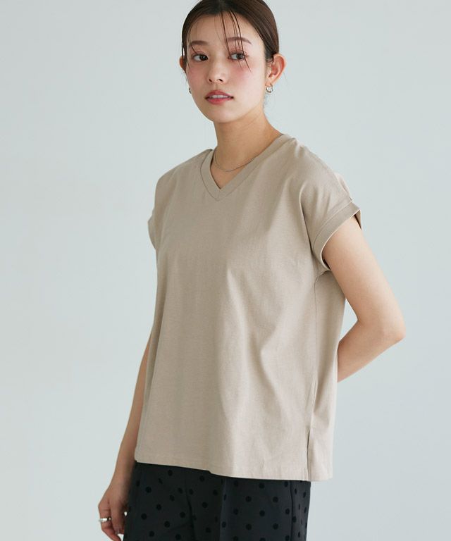 167cm / サンドベージュ / Vネック / M