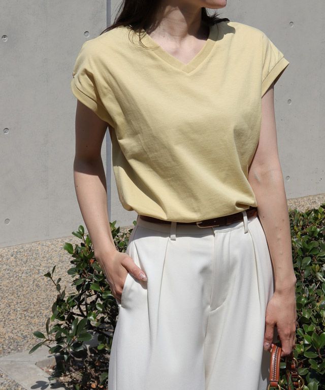 163cm / クリームイエロー / Vネック / M