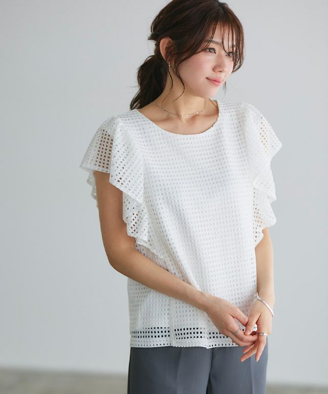 アウトレットSALE！】メッシュフリルスリーブブラウス 【Pierrot