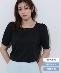 接触冷感スクエアネックパフスリーブTシャツ