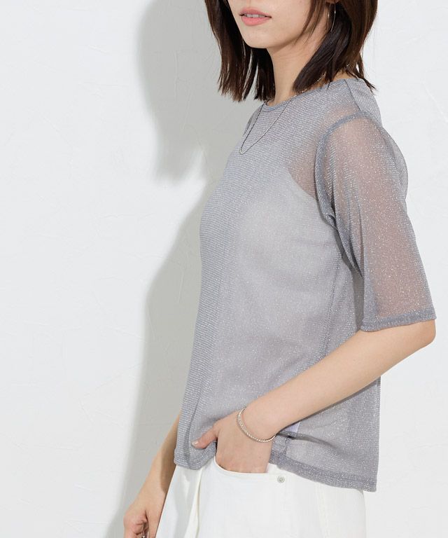 167cm / ラメ / グレー / 五分袖 / M