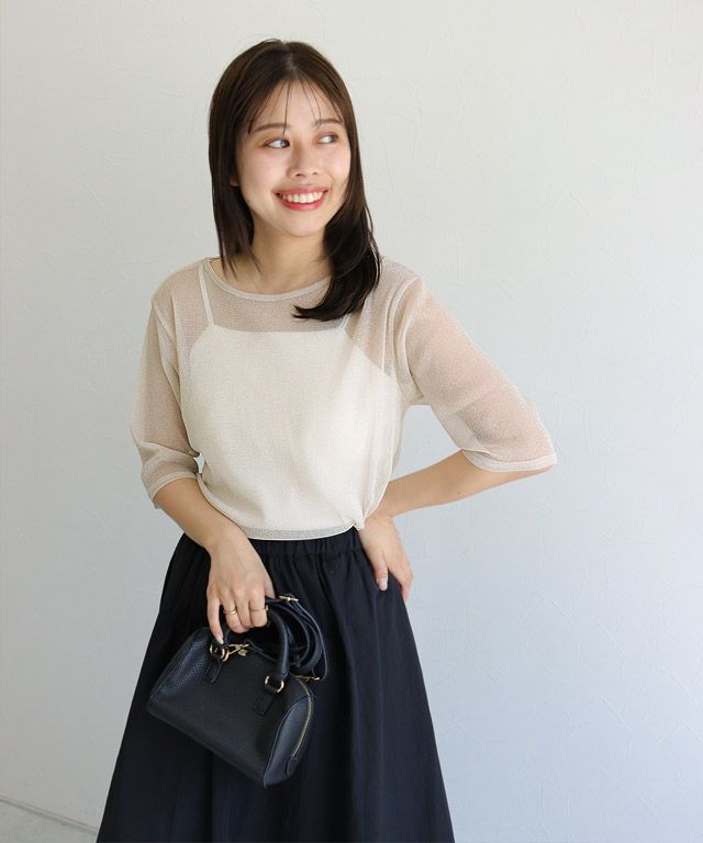 150cm / ラメ / ライトベージュ / 五分袖 / M