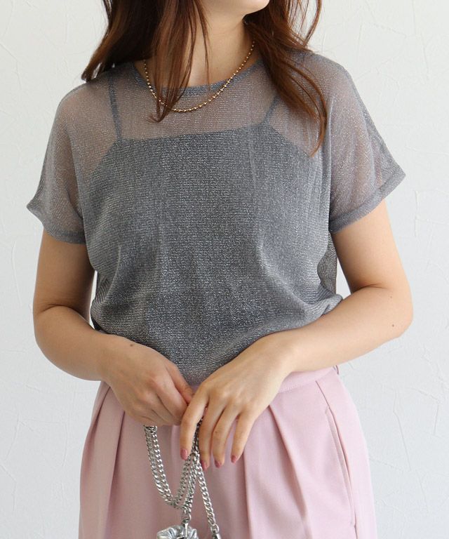 157cm / ラメ / グレー / フレンチスリーブ / M