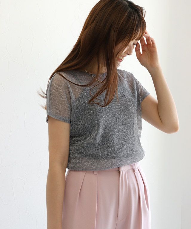 157cm / ラメ / グレー / フレンチスリーブ / M