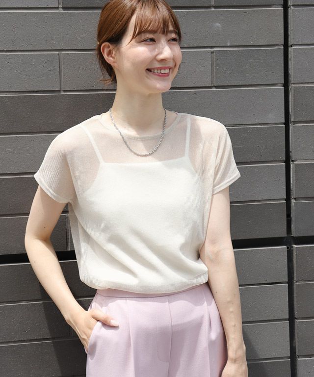 163cm / ラメ / ライトベージュ / フレンチスリーブ / M