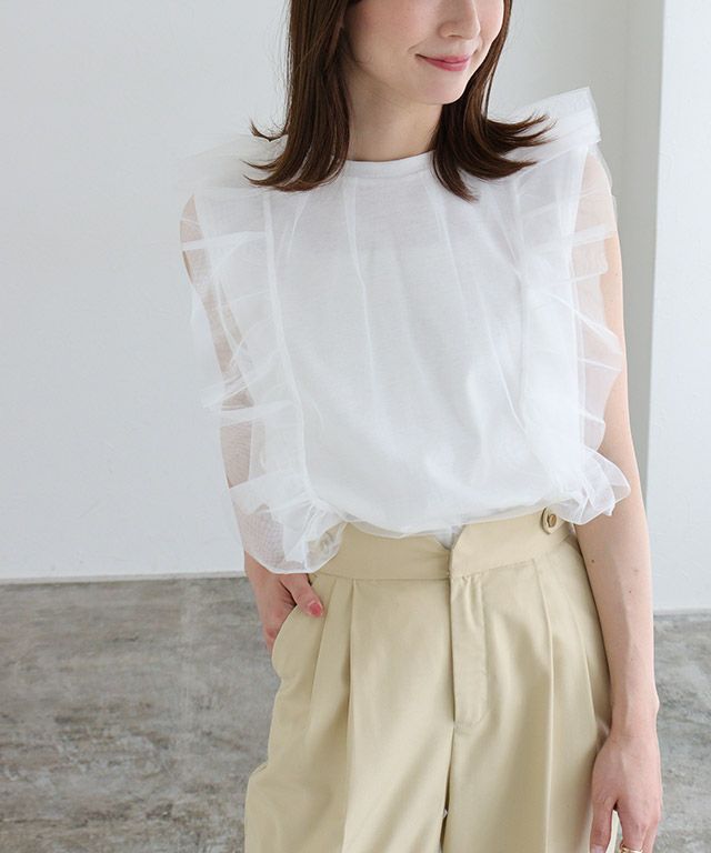【タグ付】TO BE CHIC UVカット フリル カットソー（40 黒） セール】 【接触冷感】美人 フリルスリーブ カットソー