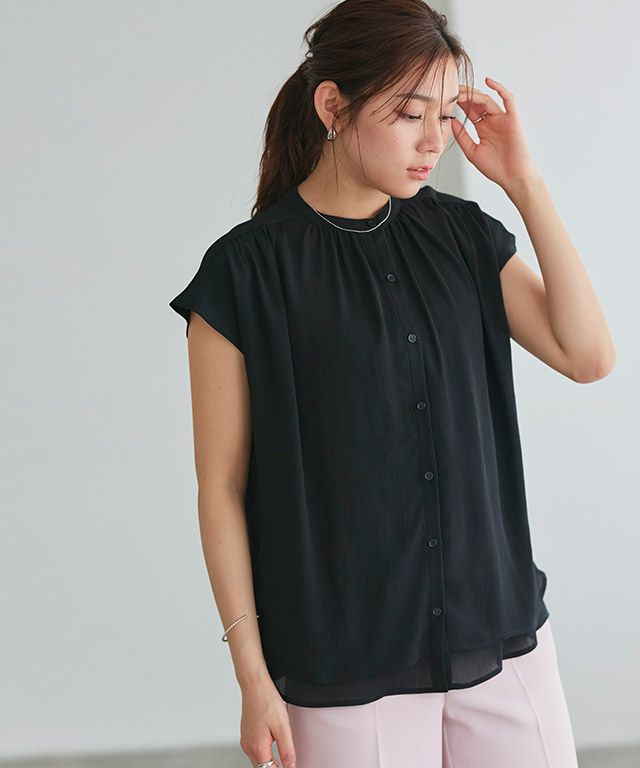シアー楊柳ギャザーブラウス