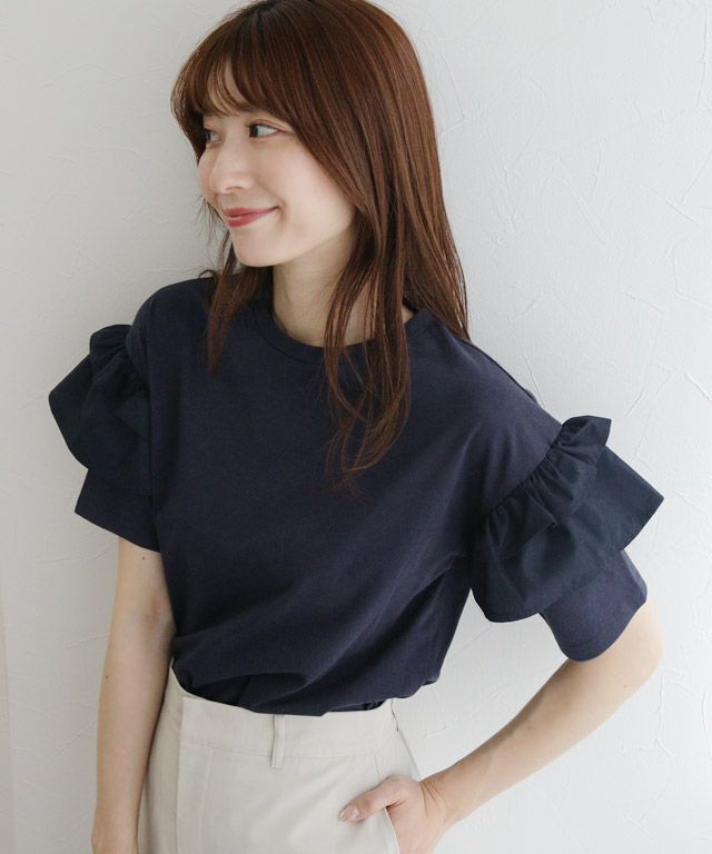 163cm / ネイビー / 肩フリル / M