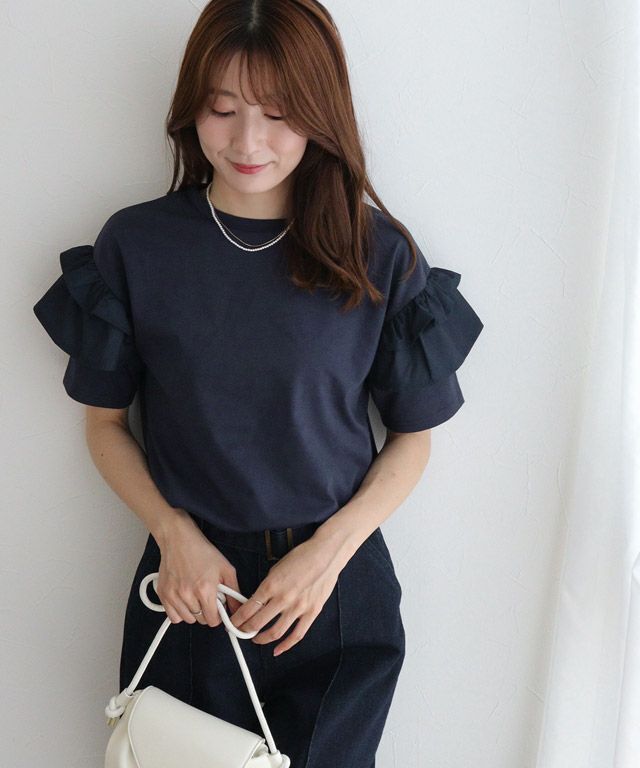 163cm / ネイビー / 肩フリル / M