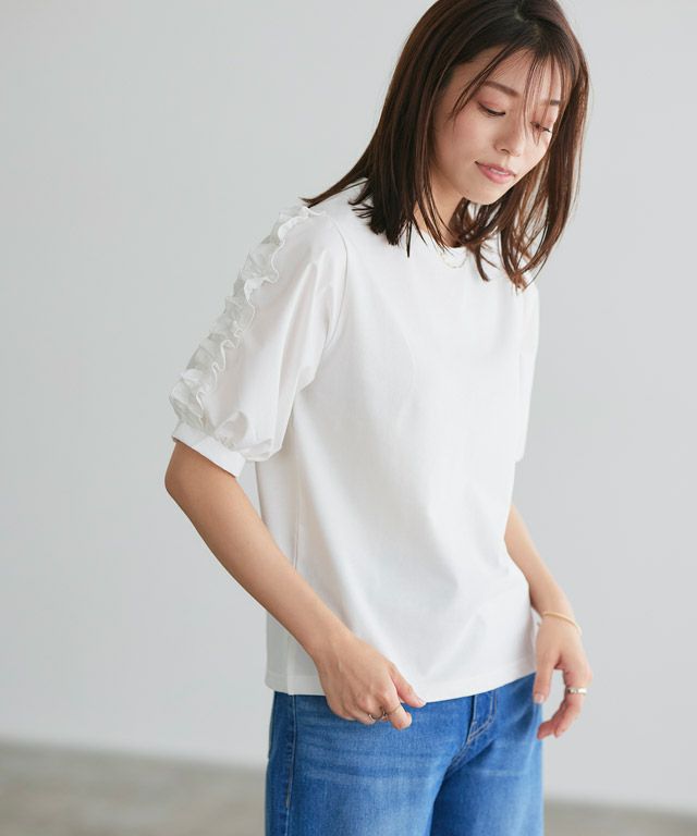 167cm / オフホワイト / 袖フリル / M