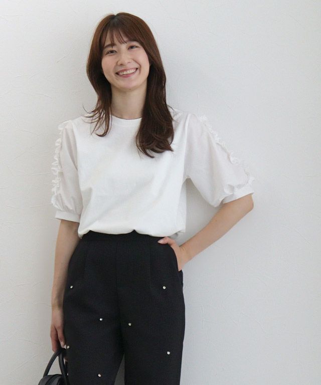 163cm / オフホワイト / 袖フリル / M