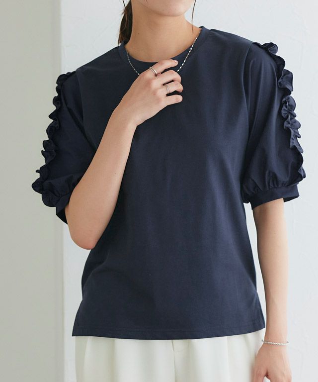 167cm / ネイビー / 袖フリル / M