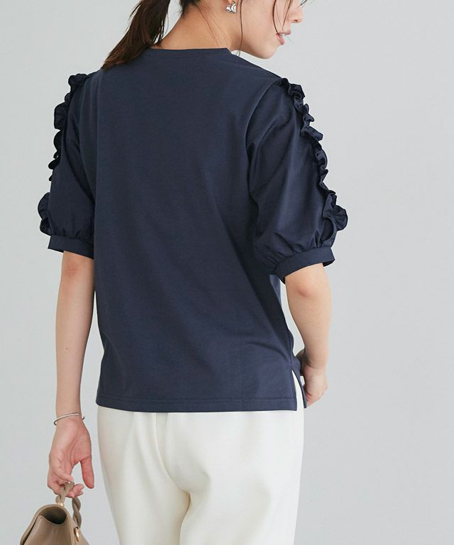 167cm / ネイビー / 袖フリル / M