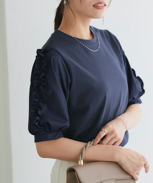 167cm / ネイビー / 袖フリル / M