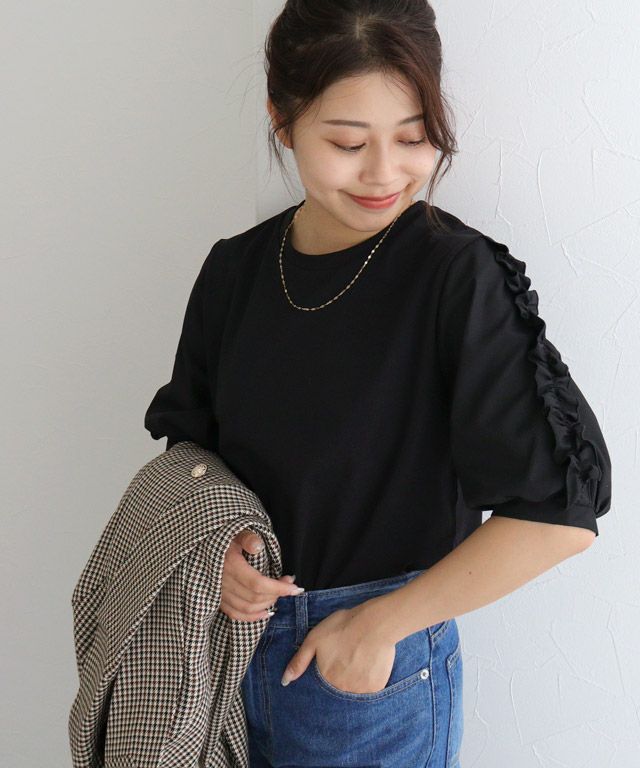 150cm / ブラック / 袖フリル / M