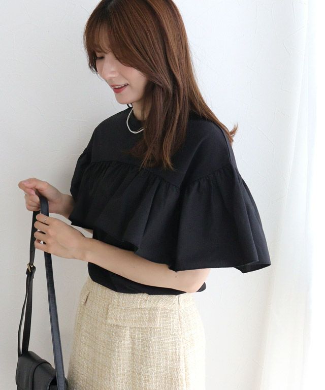 163cm / ブラック / ラッフルフリル / M