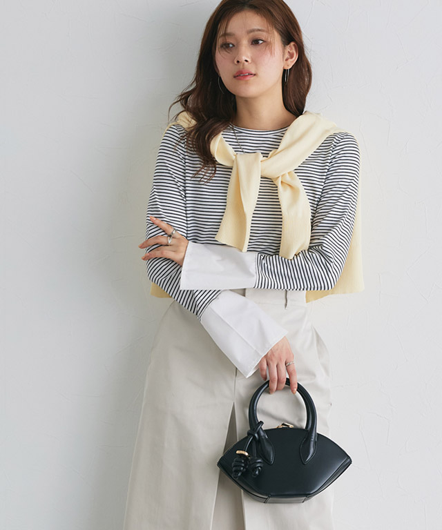 166cm / ボーダー / クルーネック / パールカフス / M