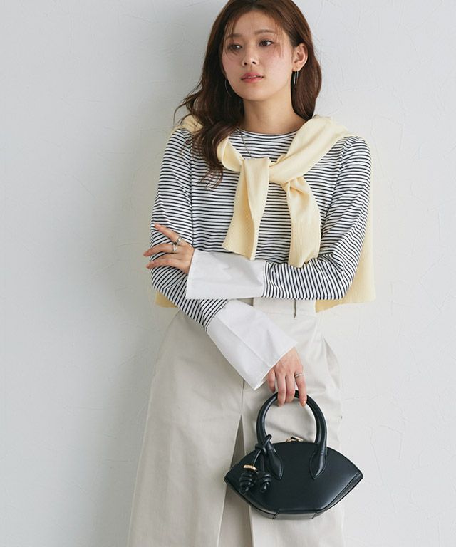 166cm / ボーダー / クルーネック / パールカフス / M