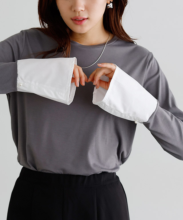 166cm / チャコール / クルーネック / パールカフス / M