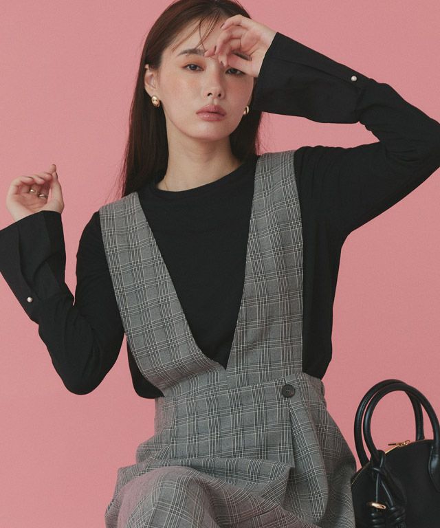 167cm / ブラック / クルーネック / パールカフス / M