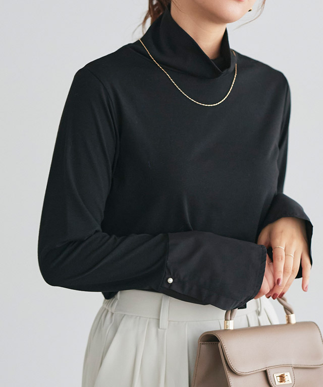 166cm / ボーダー / タートルネック / パールカフス / M