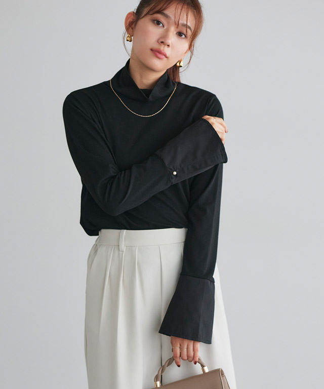 166cm / ボーダー / タートルネック / パールカフス / M