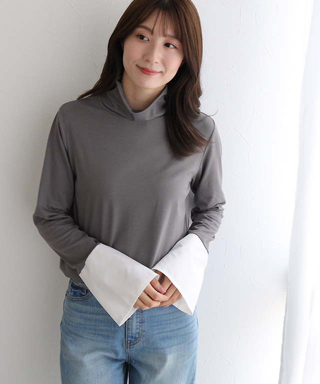 166cm / ブラック / タートルネック / パールカフス / M