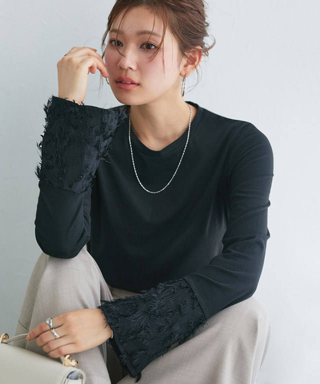 163cm / チャコール / タートルネック / パールカフス / M