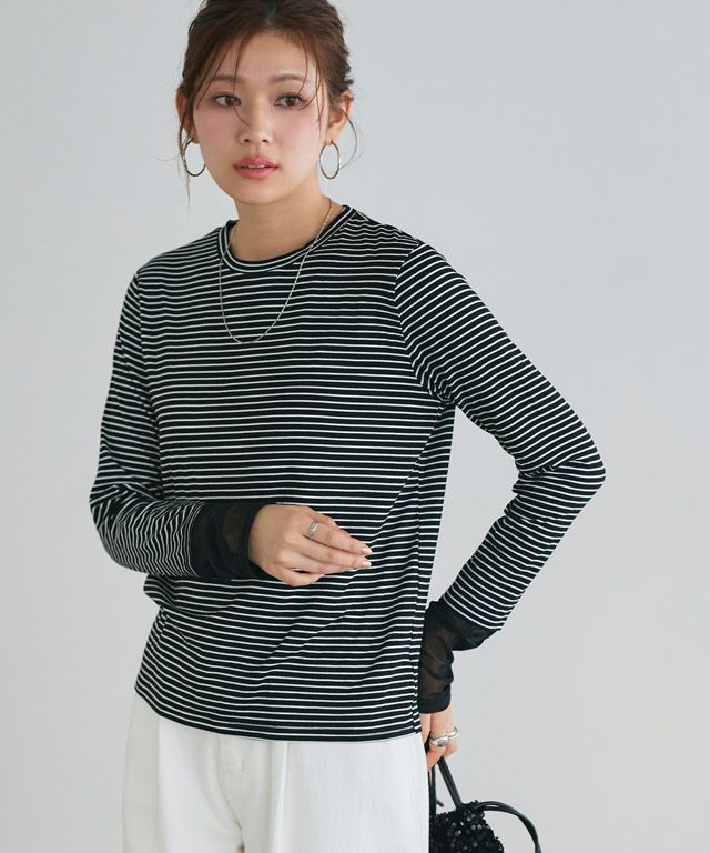 166cm / ボーダー / クルーネック / シアーカフス / M