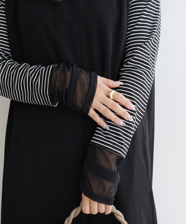 166cm / ボーダー / クルーネック / シアーカフス / M