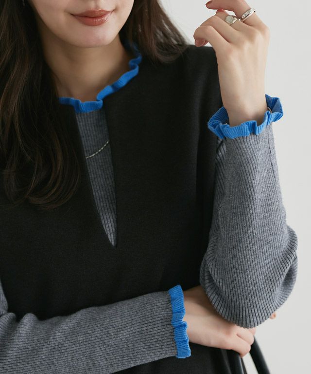 167cm / 杢グレー×ブルー / クルーネック / M