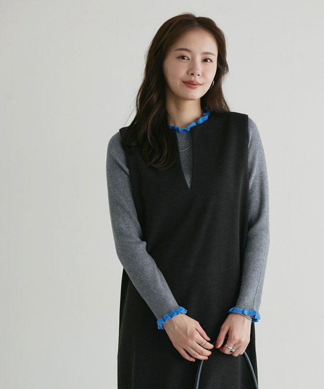 167cm / 杢グレー×ブルー / クルーネック / M