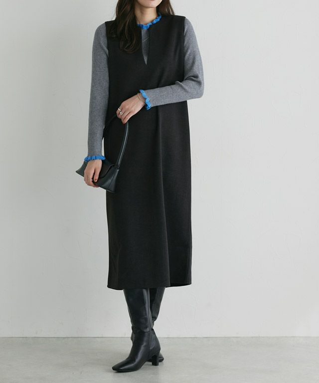 167cm / 杢グレー×ブルー / クルーネック / M