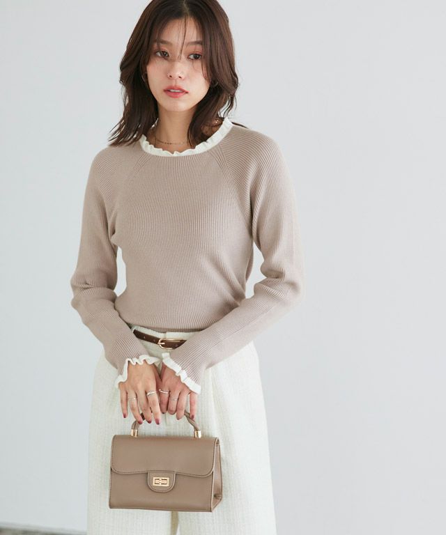 167cm / ベージュ×オフホワイト / クルーネック / M