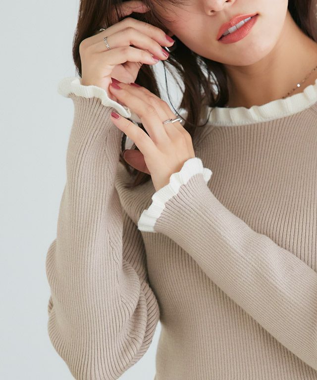 167cm / ベージュ×オフホワイト / クルーネック / M