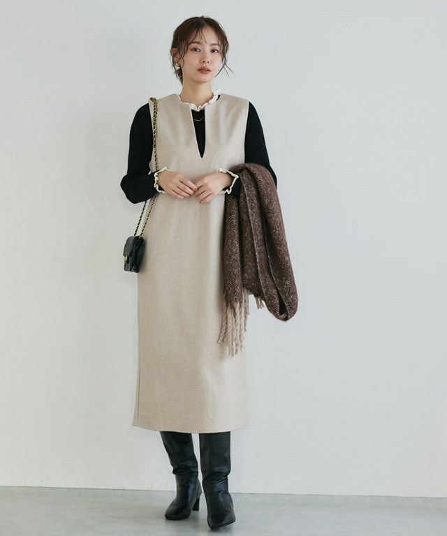 167cm / ブラック×オフホワイト / クルーネック / M