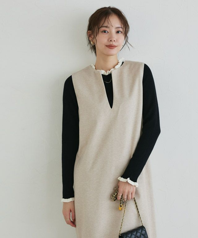 167cm / ブラック×オフホワイト / クルーネック / M