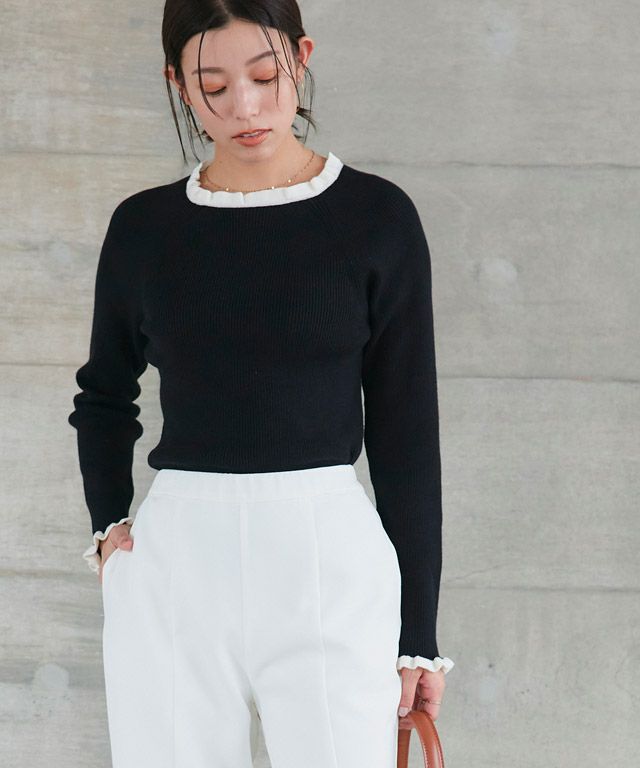 167cm / ブラック×オフホワイト / クルーネック / M