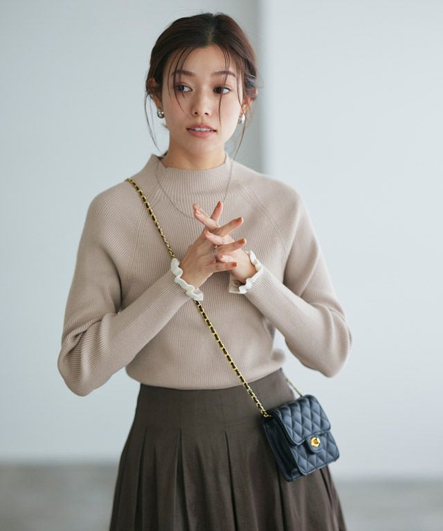 167cm / ベージュ×オフホワイト / ハイネック / M