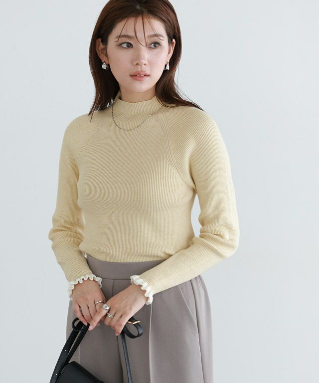 166cm / ライトイエロー×オフホワイト / ハイネック / M