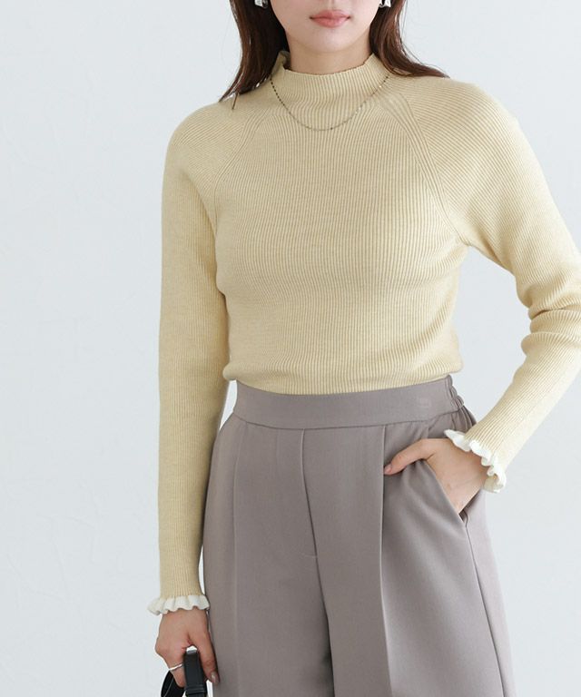 166cm / ライトイエロー×オフホワイト / ハイネック / M