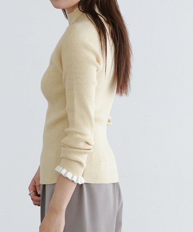 166cm / ライトイエロー×オフホワイト / ハイネック / M