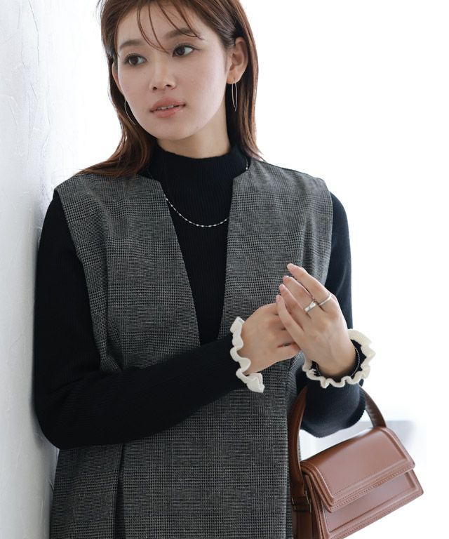 166cm / ブラック×オフホワイト / ハイネック / M