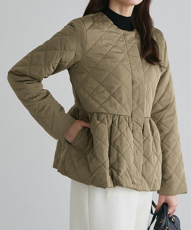 ノーカラーフレアキルティングブルゾン