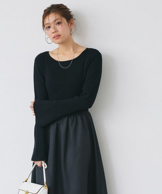 166cm / ブラック×ブラック / ボートネック / M