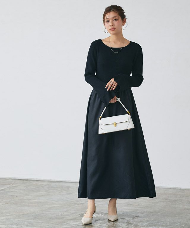 166cm / ブラック×ブラック / ボートネック / M