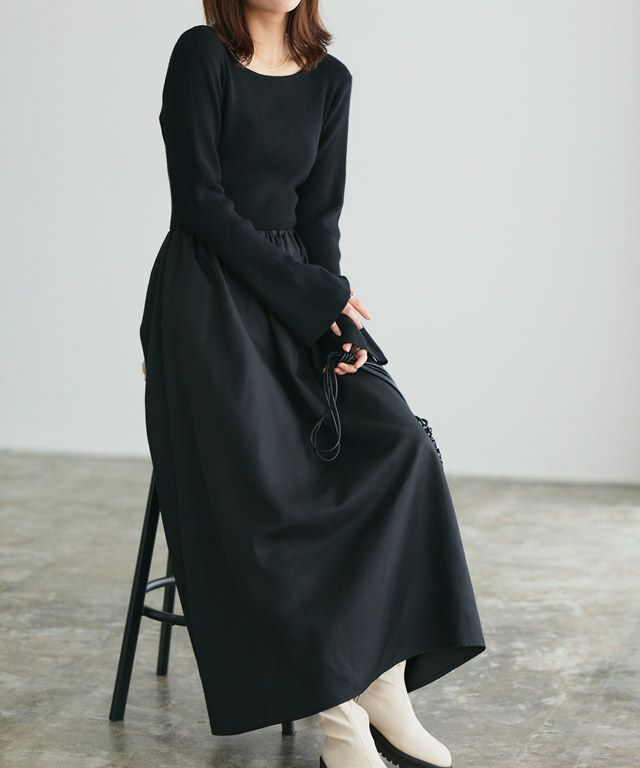 167cm / ブラック×ブラック / ボートネック / M